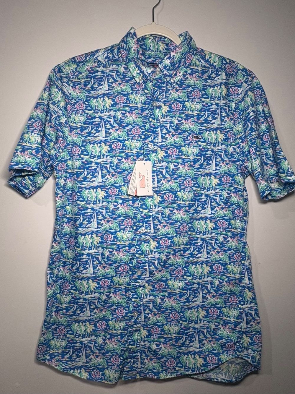 Vineyard Vines Blue Tropical Sailboat Button-Down Shirt